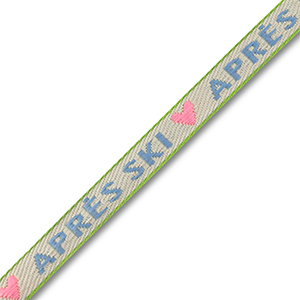 Lint met tekst "Apr&egrave;s ski" Off white-blue-light pink-green