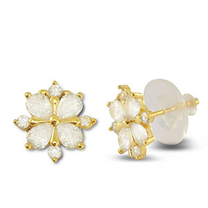 Brass TQ metaal oorbellen / oorstekers zirkonia bloem Gold