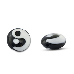 Handgeschilderde glaskralen Yin & Yang Black-white
