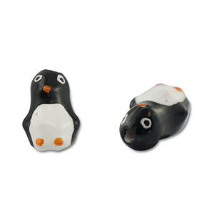 Handgeschilderde glaskralen pinguin Black-white