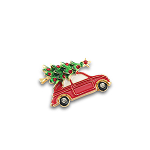 Broches auto met kerstboom Gold-red-green