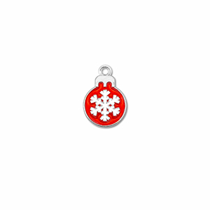 Bedels metaal kerstbal Zilver-rood-wit