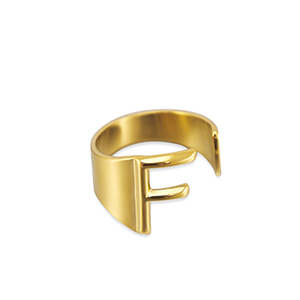 Roestvrij stalen (RVS) Stainless steel ringen letter F Gold