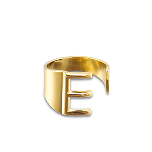 Roestvrij stalen (RVS) Stainless steel ringen letter E Gold