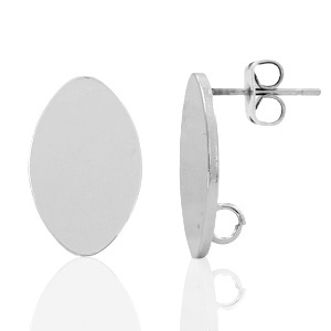 Onderdelen DQ metaal earpin ovaal 11x18mm Antiek zilver (nikkelvrij)