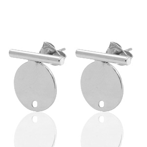 Onderdelen DQ metaal earpin bar met cirkel 20x14mm Antiek zilver (nikkelvrij)
