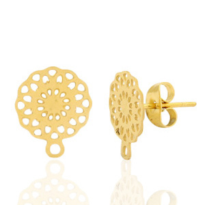 Roestvrij stalen (RVS) Stainless steel oorbellen / oorstekers bloem met oogje Goud