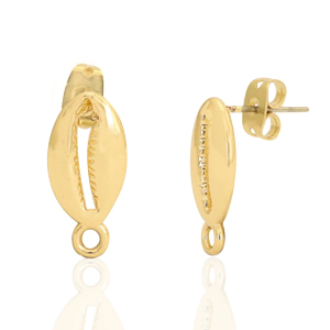 Onderdelen DQ metaal oorstekers schelp met oogje Goud (nikkelvrij)