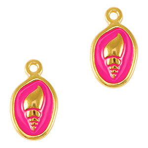 Bedels DQ metaal schelp Goud-neon fuchsia pink (nikkelvrij)