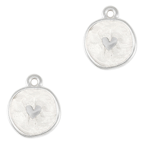 Bedels DQ metaal hart Antiek zilver-pearl white (nikkelvrij)