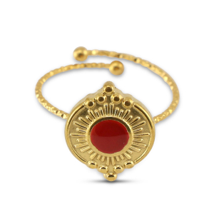 Roestvrij stalen (RVS) Stainless steel ringen enamel rond Gold-cherry red