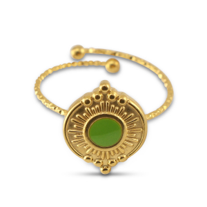 Roestvrij stalen (RVS) Stainless steel ringen enamel rond Gold-light green