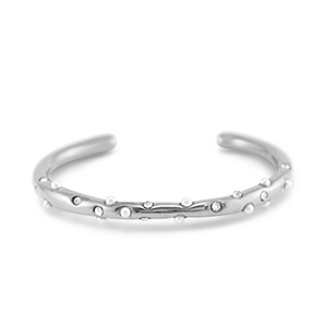 Roestvrij stalen (RVS) Stainless steel armbanden bangle met imitatie parels Silver