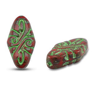 Czech kralen arabesque 19x9mm Red-green