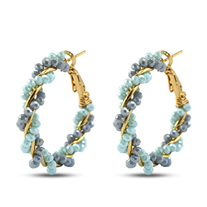 Top facet oorbellen creolen twisted Light blue-denim blue-gold
