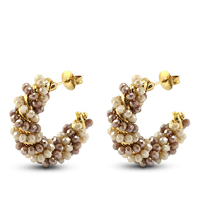 Top facet oorbellen twisted Brown AB-beige AB-gold