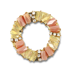 Top facet hangers rond Peach pink AB-transparent AB-gold