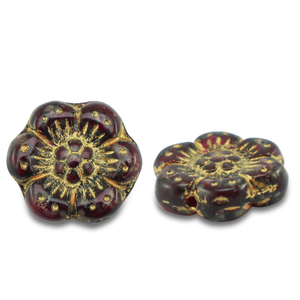 Czech kralen boho flower 14mm Transparent red-gold