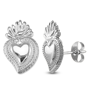 Roestvrij stalen (RVS) Stainless steel oorbellen / oorstekers hart Silver
