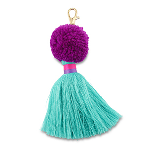 Sleutelhangers pompom met kwast Purple-turquoise-fuchsia