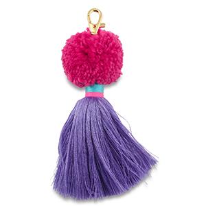 Sleutelhangers pompom met kwast Magenta-purple-blue