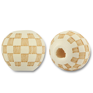 Houten kralen rond 10mm patroon Off white-natural