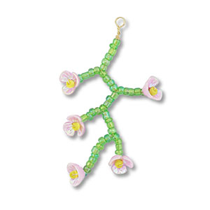 Hangers van glaskralen bloem Transparent green-light pink AB-yellow