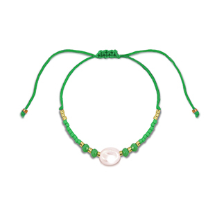 Trendy armbanden mixed beads Green-white-gold