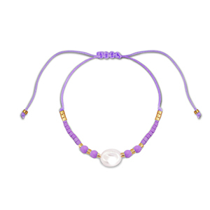 Trendy enkelbandjes mixed beads Purple-white-gold