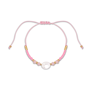 Trendy enkelbandjes mixed beads Pink-white-gold