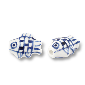 Kralen keramiek vis White-Delft blue