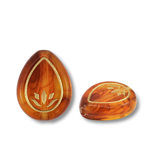 Acryl kralen druppel Cognac brown-gold