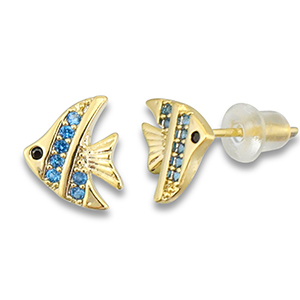 Brass TQ metaal oorbellen / oorstekers vis Gold-light blue