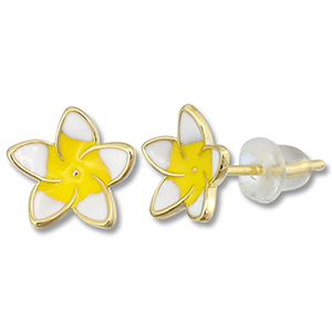 Brass TQ metaal oorbellen / oorstekers bloem Gold-yellow-white