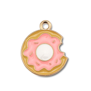 Bedels metaal enamel donut Gold-peach pink-camel brown