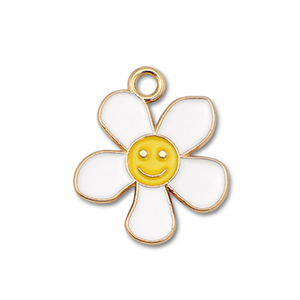 Bedels metaal enamel bloem met smiley Gold-white-yellow