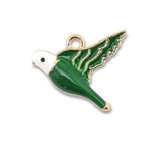 Bedels metaal enamel vogel Gold-dark green-white