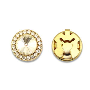 Eco-brass&reg; metaal button covers zirkonia rond Gold-crystal