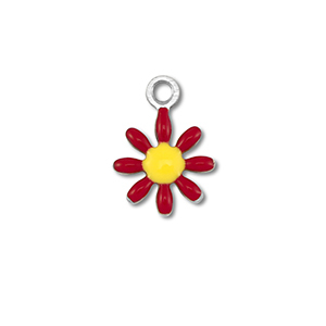 Roestvrij stalen (RVS) Stainless steel bedels bloem Silver-dark red-yellow