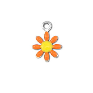Roestvrij stalen (RVS) Stainless steel bedels bloem Silver-orange-yellow