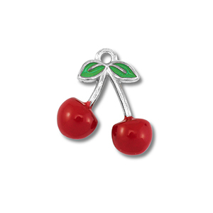 Roestvrij stalen (RVS) Stainless steel bedels kersen Silver-red-green