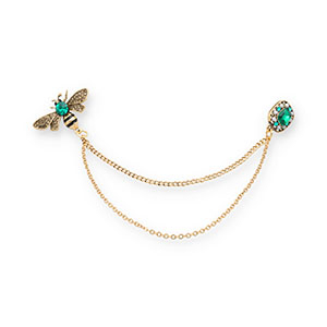Pins bij met ketting Gold-green-white