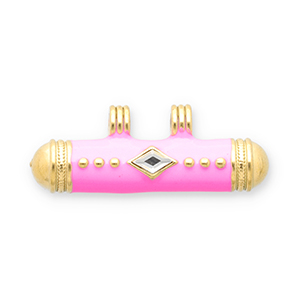 Roestvrij stalen (RVS) Stainless steel message bead bedels Gold-pink-transparent