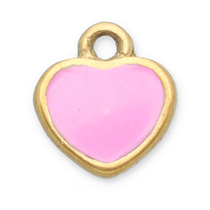 Roestvrij stalen (RVS) Stainless steel bedels hart Gold-pink