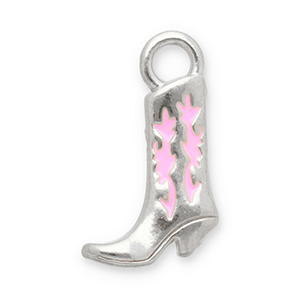 Roestvrij stalen (RVS) Stainless steel bedels cowboylaars Silver-pink