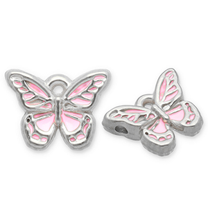 Roestvrij stalen (RVS) Stainless steel bedels vlinder Silver-light pink-white
