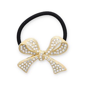 Haaraccessoires haarelastiek met metaal strik met strass Gold-black-transparent