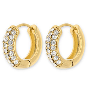 Roestvrij stalen (RVS) Stainless steel oorbellen / creolen met strass Gold-transparent