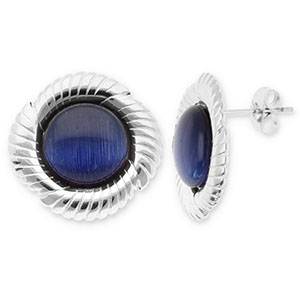 Roestvrij stalen (RVS) Stainless steel oorbellen / oorstekers rond twisted Silver-dark blue