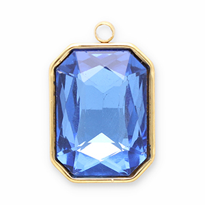 Roestvrij stalen (RVS) Stainless steel bedels facet rechthoek Gold-dark blue